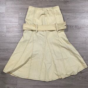 We11done‎ Beige Denim Belted Midi Skirt XS Cream Yellow